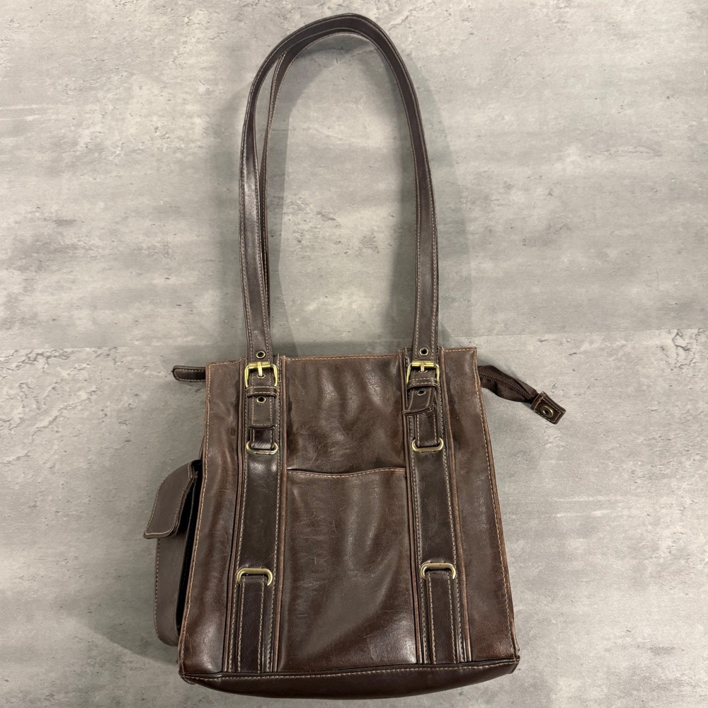 Shoulder Bag Unisex Small Brown Faux Leather Vintage Style Buckle Cowboy Western